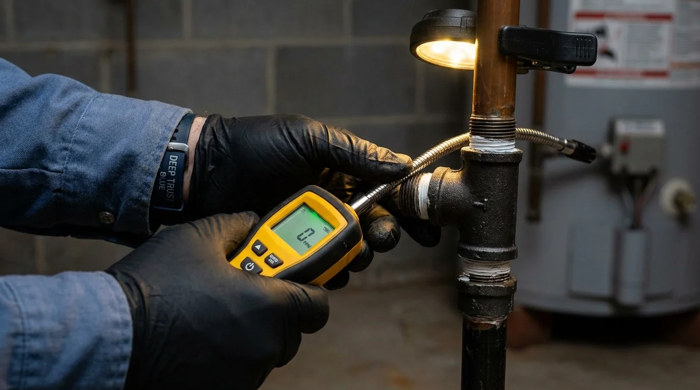 Gas leak detection with electronic sniffer by Johns Plumbing LLC in Pinconning